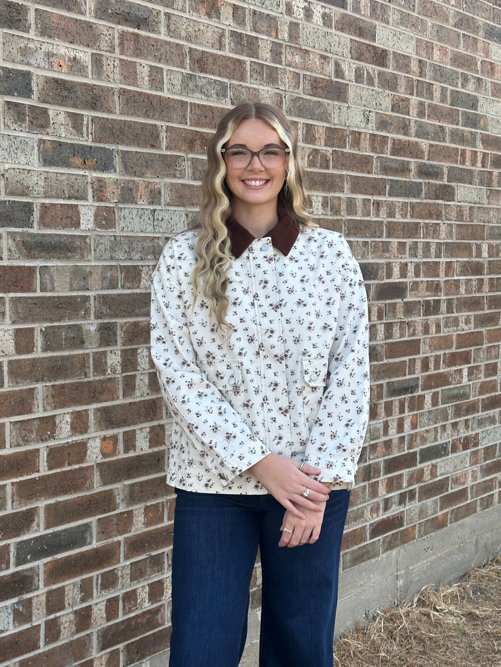 Floral Corduroy Button Down Jacket