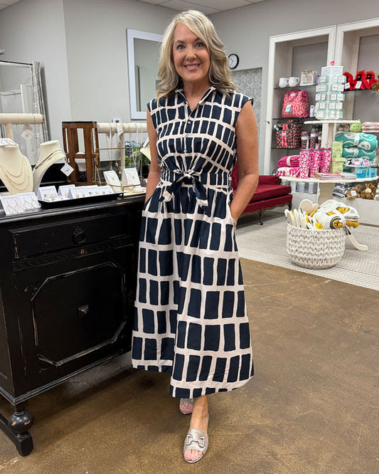 Abstract Print Sleeveless Dress