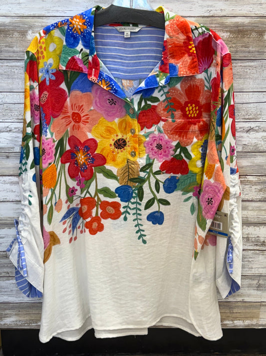 Printed Button Up Top w/ Cinch Tie Sleeves