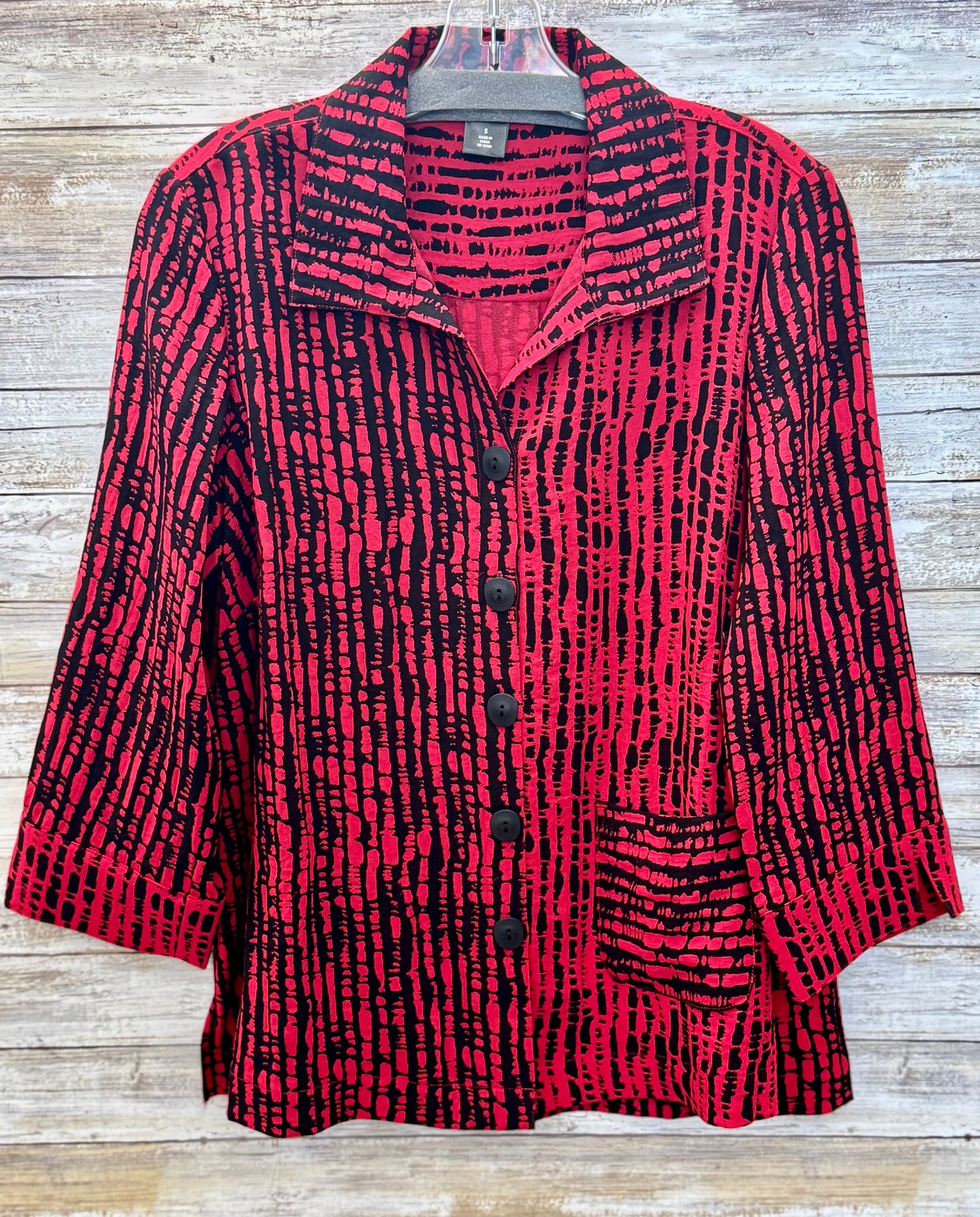 Red & Black Woven Top