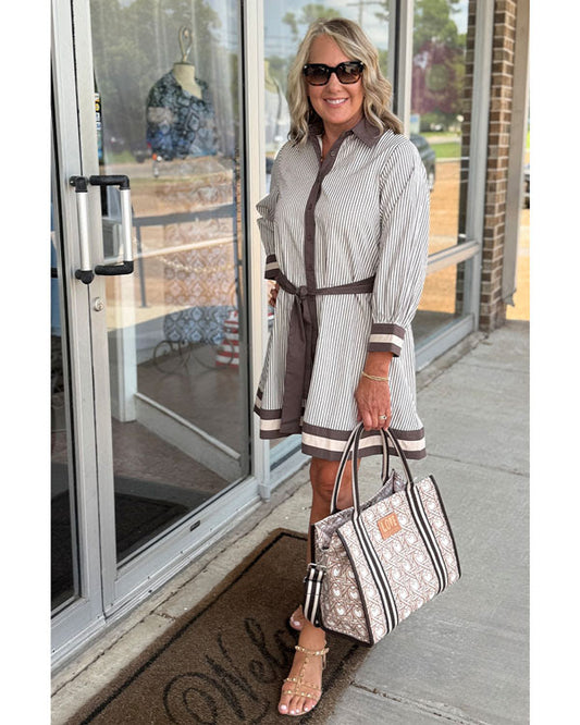 Striped Midi Dress w/ Matching Belt
