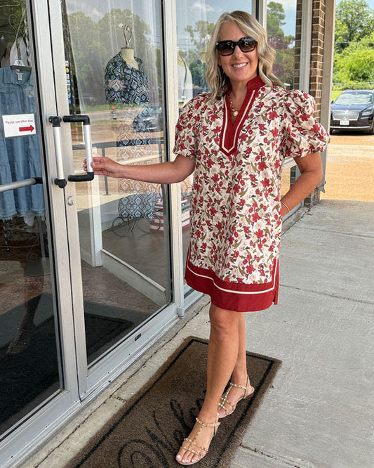 Floral Print Bubble Sleeve Mini