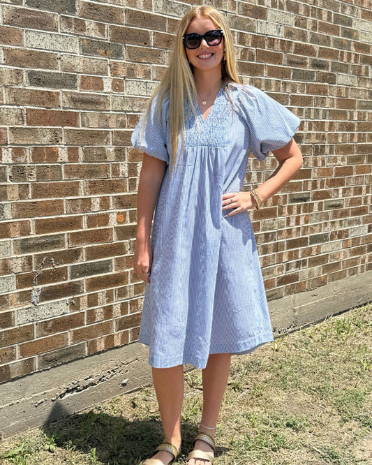 Striped Smocked Neck Dress