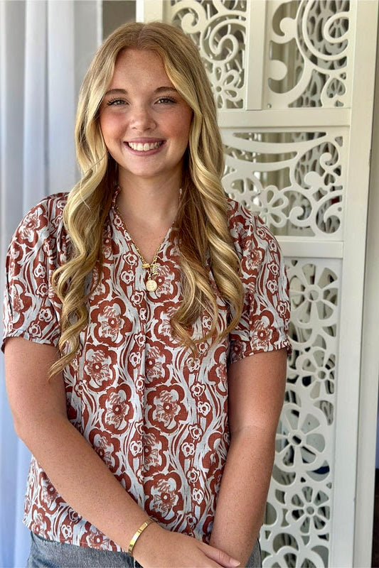 Vintage Floral Puff-Sleeve Blouse