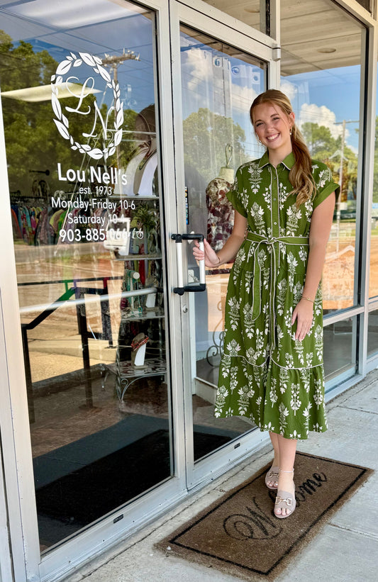 Botanical Pattern Midi Dress