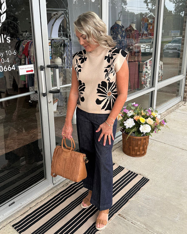 Floral High Neck Muscle Sweater