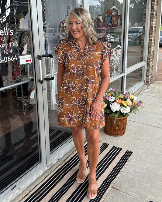 Floral Embroidered Puff Sleeve Dress