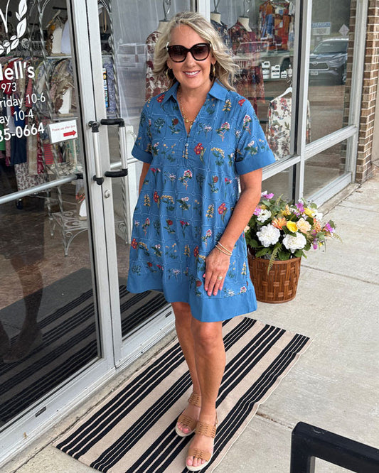 Floral Embroidered Shirt Dress