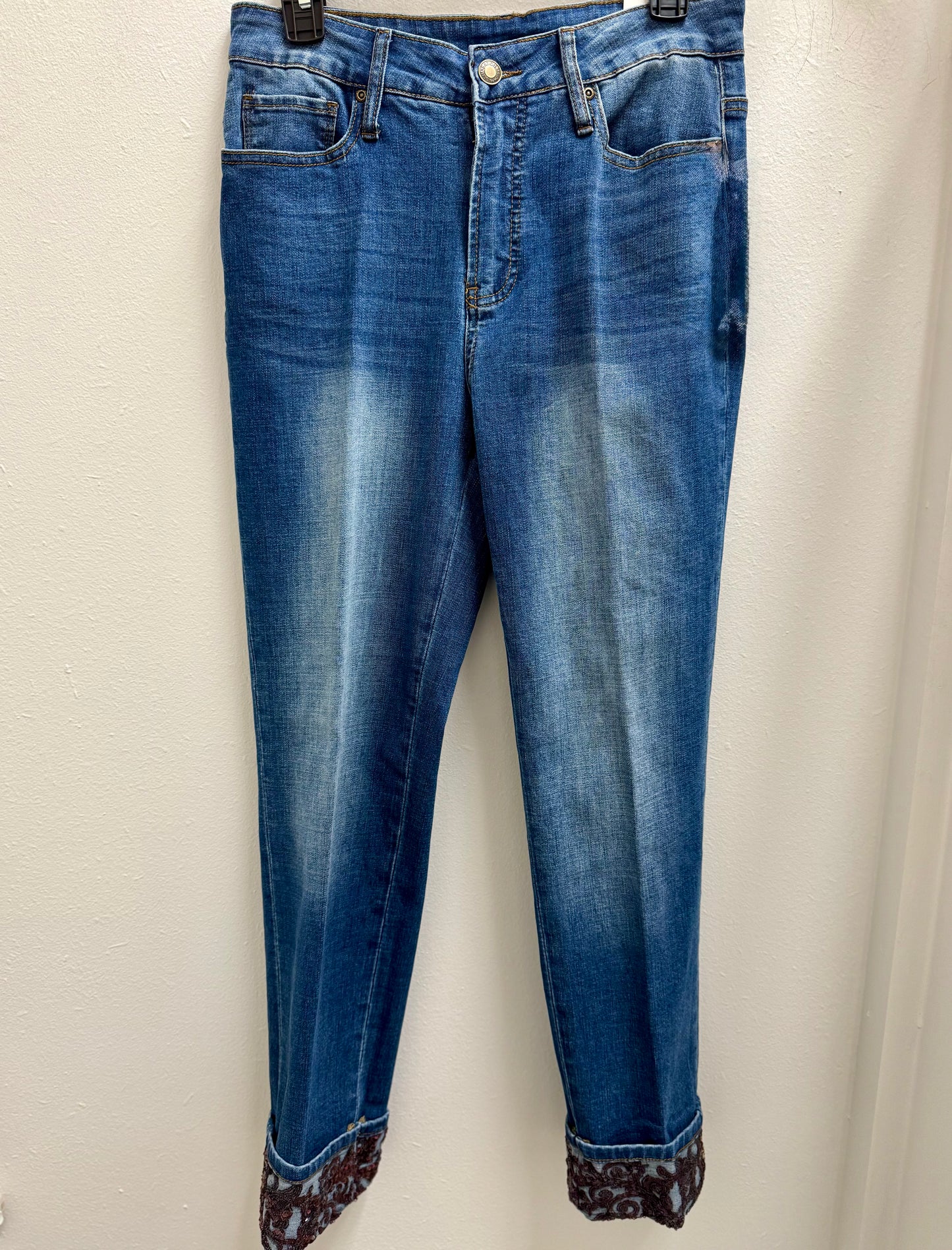 Cuffed Ankle Jean With Sequin Trim