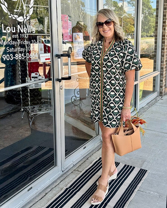 Floral V-Neck Puff Sleeve Dress