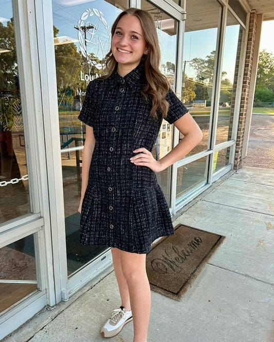 Pleated Hem Button Dress