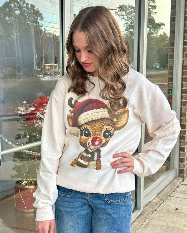 Faux Yarn Rudolph Sweatshirt