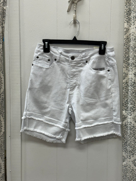 Zip & Button Jean Short with Fringe