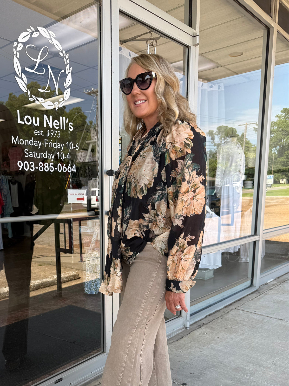 Flower Print Tie-Neck Blouse
