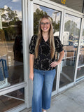 Ruffled Textured Velvet Top