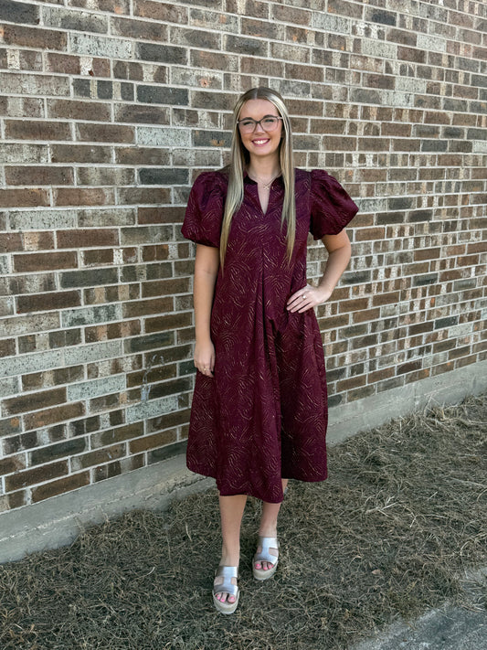 Puff Sleeve Lurex Midi Dress