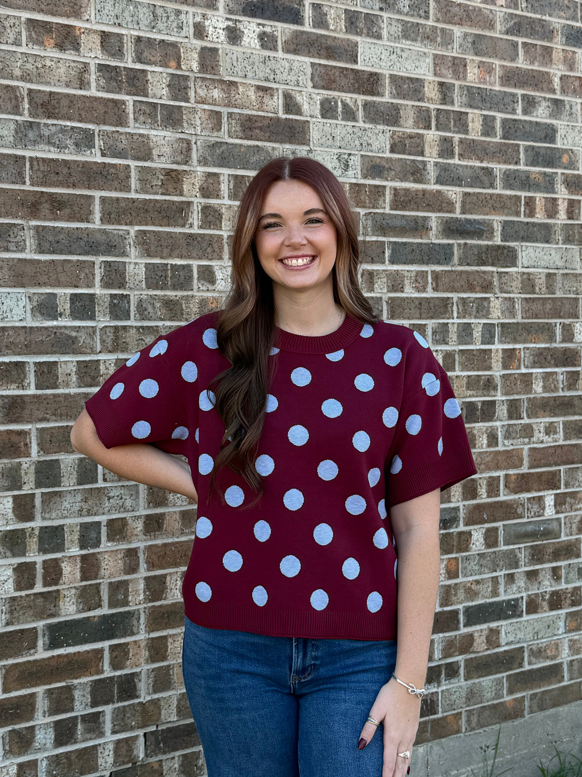 Short Sleeve Polka Dot Sweater