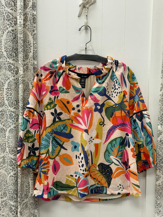 Printed Knit Textured Pop-Over Ruffle Trim Round Neck Collar