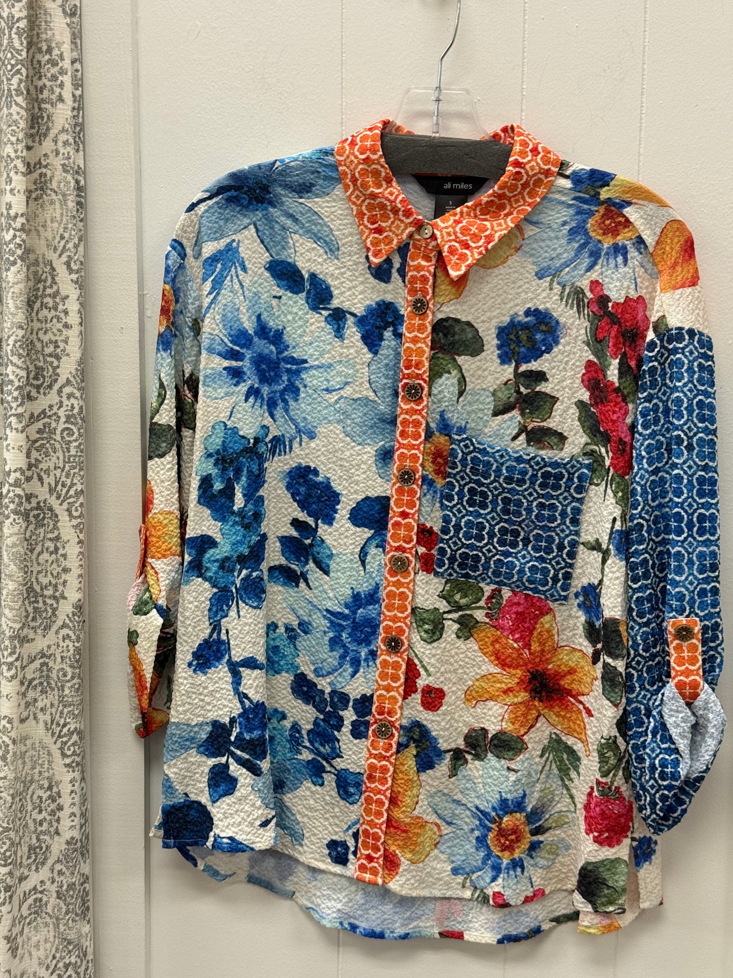 Printed Woven Textured Button Front Top
