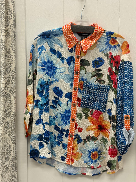 Printed Woven Textured Button Front Top