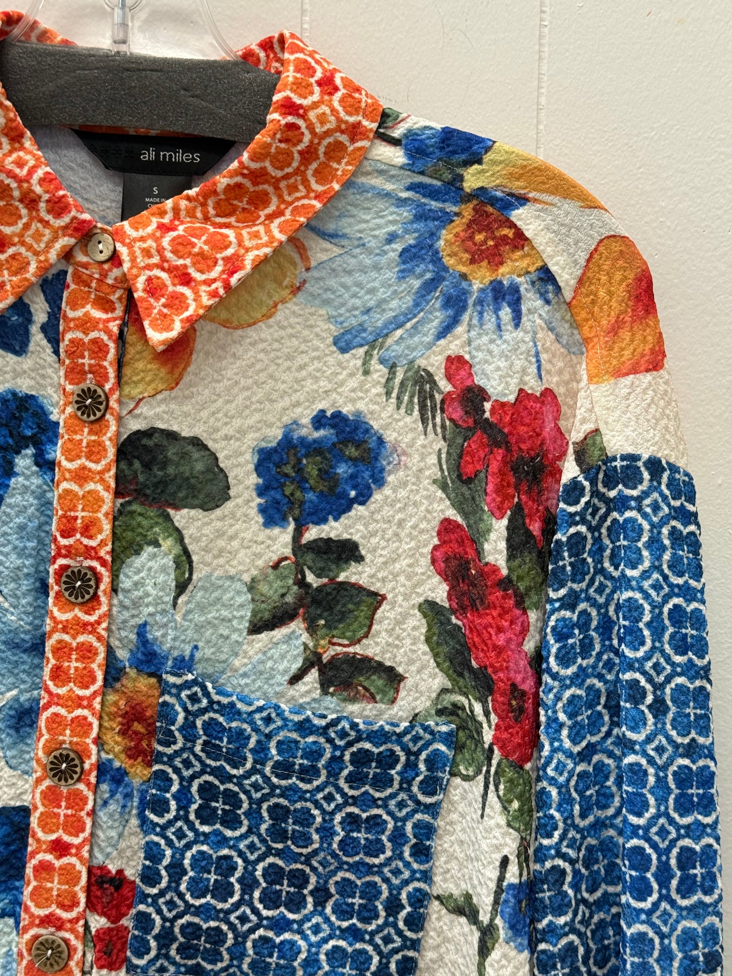 Printed Woven Textured Button Front Top