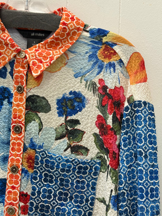 Printed Woven Textured Button Front Top