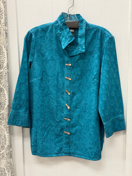 Woven Textured Jacquard Button Front Top, Wire Collar