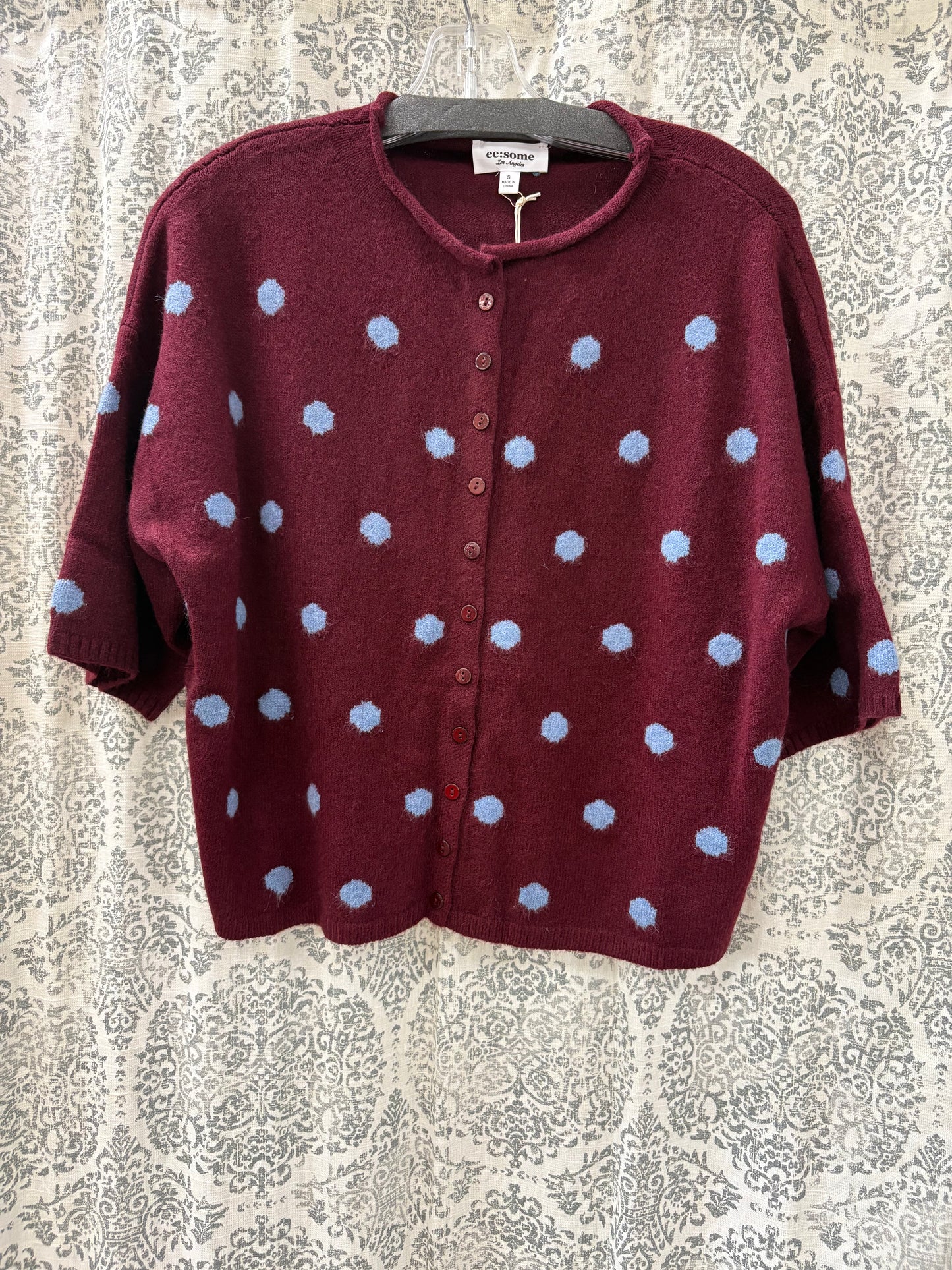 Polka Dot Short Sleeve Knit Cardigan