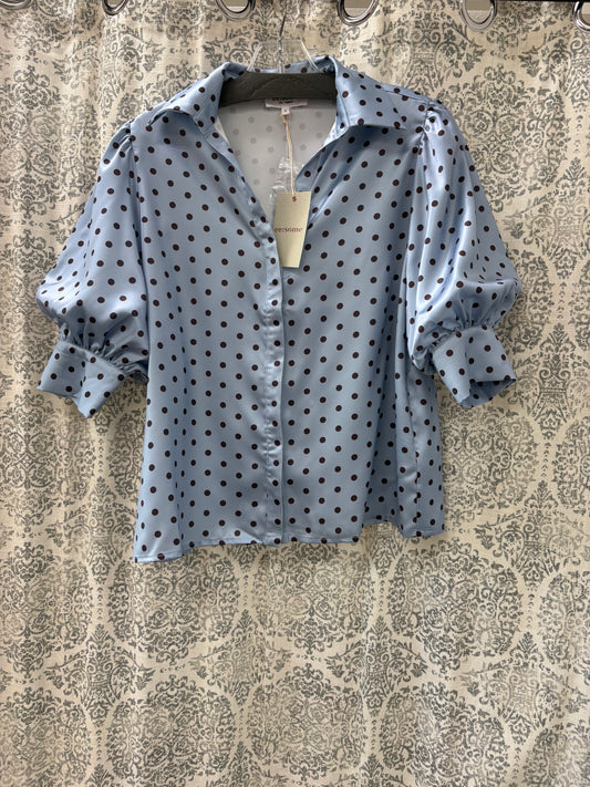 Polka Dot Satin Puff Sleeve Blouse