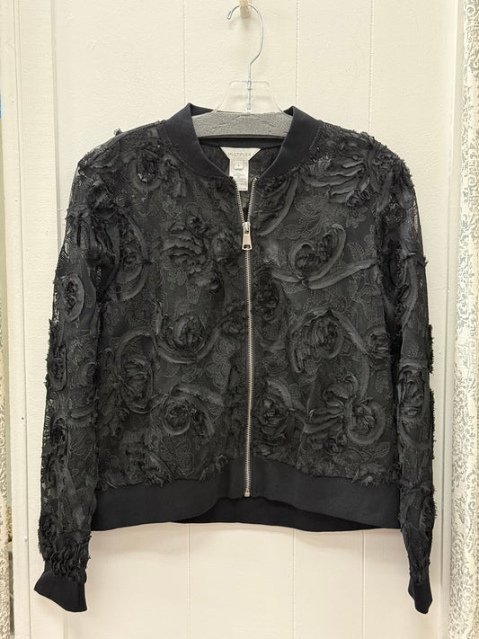 Cuffed Band Collar Zip Front Knit Jacket
