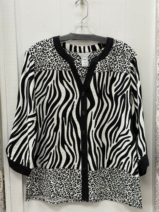 Tab Sleeve Drop Shoulder Band Collar Button Front Woven Top