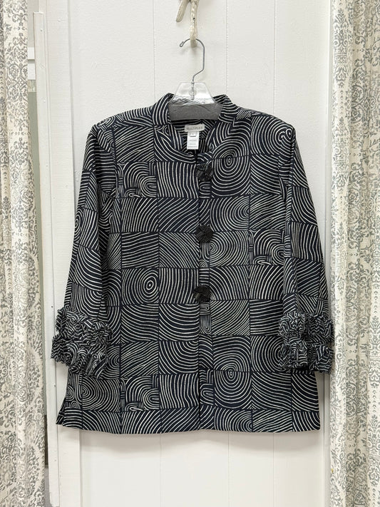 3/4 Sleeve Stand Collar Loop & Button Closure Lined Woven Jacket
