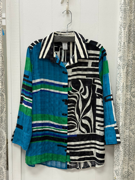 Turn-UP Cuff 3/4 Sleeve Button Up Front Top