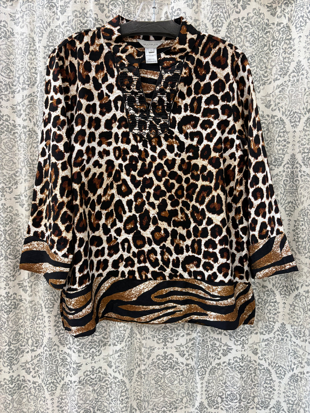Embroidered Trim Collar Top