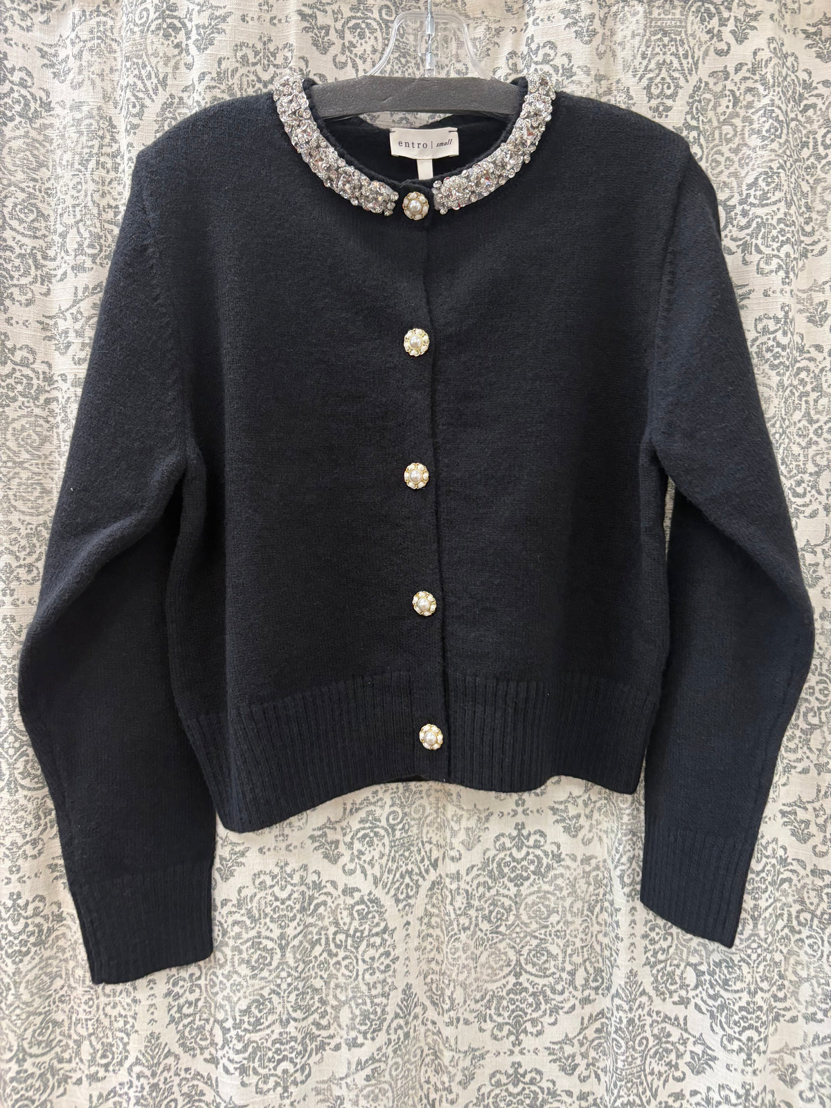 Rhinestone Collar Knit Cardigan