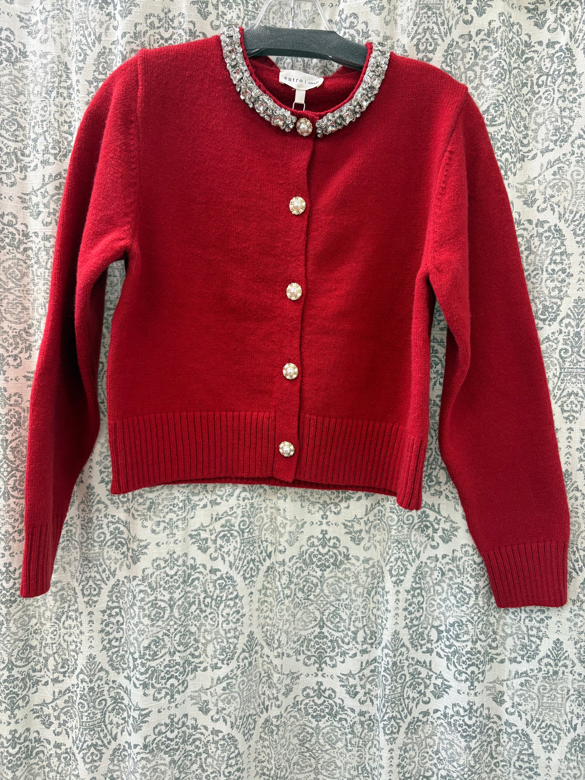 Rhinestone Collar Knit Cardigan