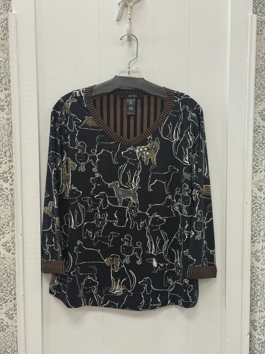 Knit Popover V-Kneck 3/4 Sleeve Straight Hem Puppy Top
