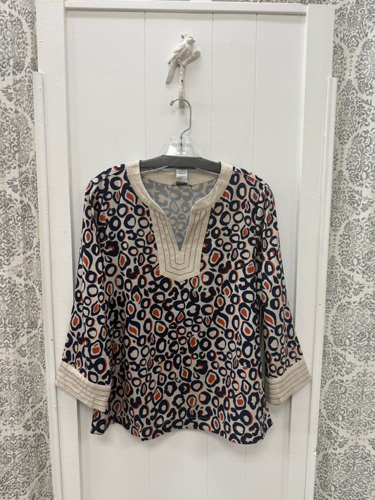3/4 Sleeve Notch Band Collar Woven Top