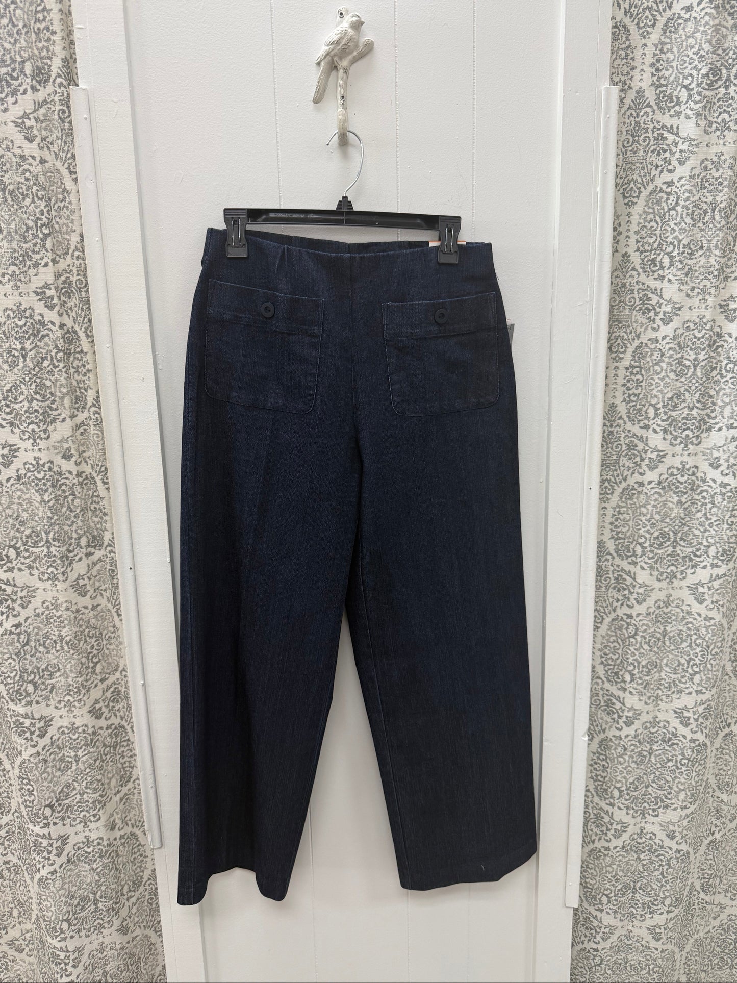 Elastic Patch Pocket Pull On Wide Leg Woven Crop Pant