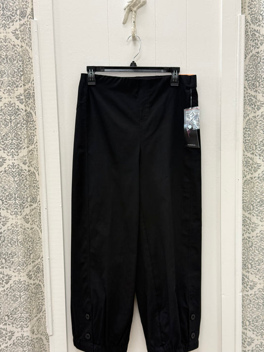 Elastic Waist Faux Button Vent Elastic Hem Wide Leg Woven Crop