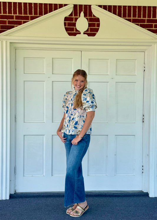 Vintage Floral Puff Sleeve Blouse