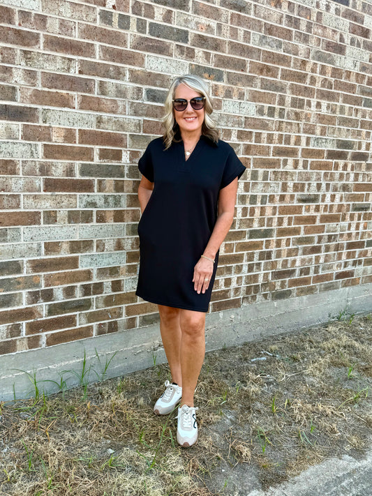 Sleek Black Collared Dress