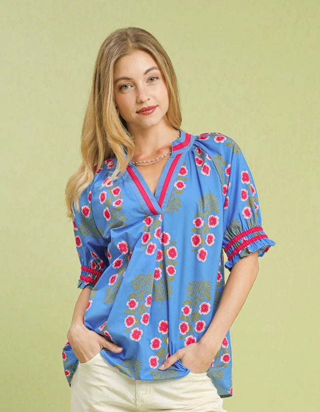 V-Neck Floral Print Top