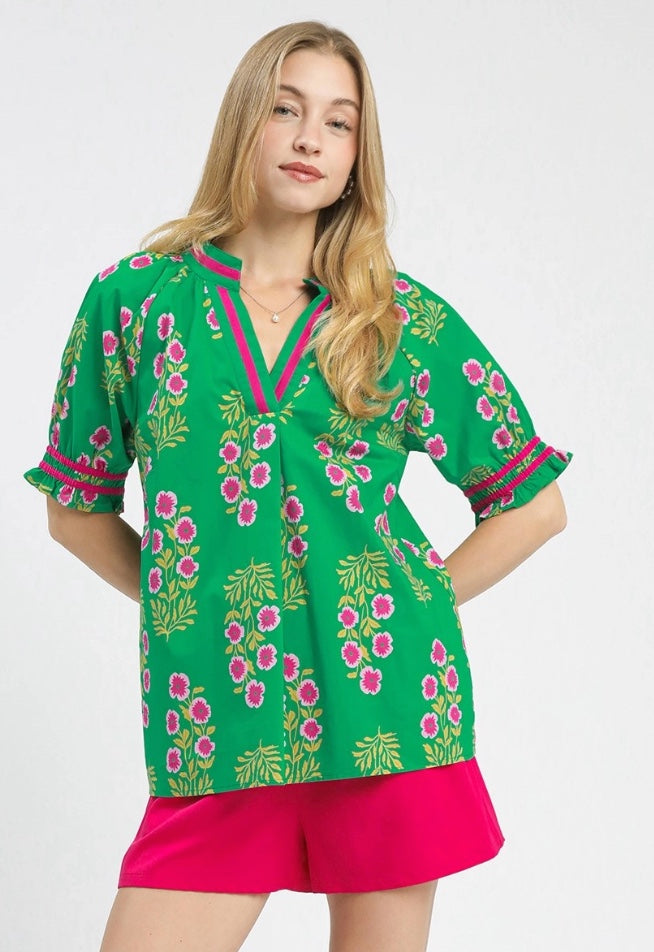 V-Neck Floral Print Top
