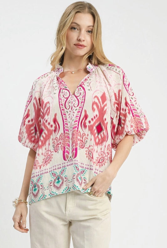 Floral Print Ruffled Neck Top