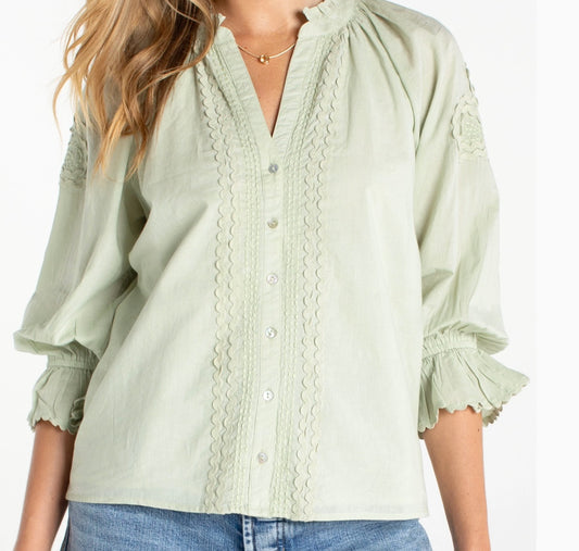 3/4 Sleeve Front Woven Top
