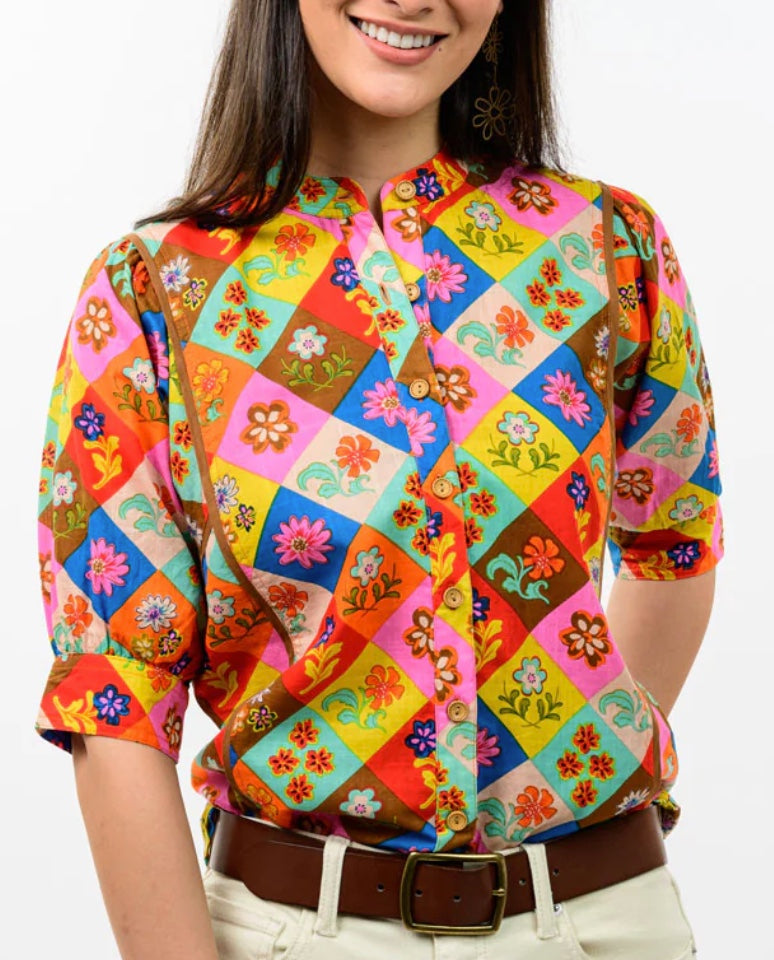 Block Patch Floral Top