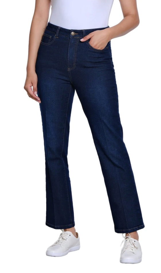 Zip And Button Front Boot Cut Woven Jean Ankle Pant