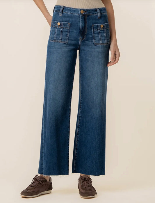 Meg High Rise FRT Patch Pockets Wide Leg Raw Hem