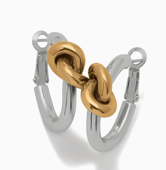 Interlok Single Knot Two Tone Hoop Earrings